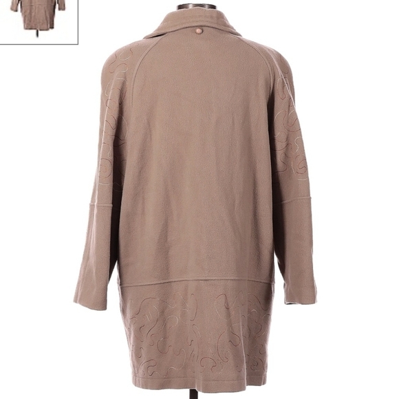 Vintage Albert Nipon Tan 100% Pure Virgin Wool Coat Women's 8 Collared Embroider - Picture 2 of 13